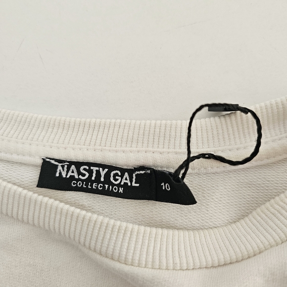 Retro Athleisure White Crop Sweatshirt Rainbow Long Sleeve Medium Vintage Sporty - Picture 2 of 5